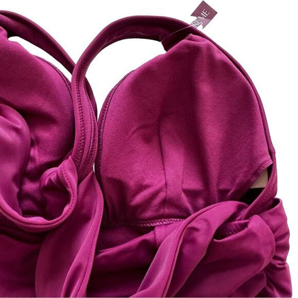 Adore Me One Piece Monroe Contour Purple Halter V-Neck Ruched Swimsuit Large NEW - Picture 8 of 9